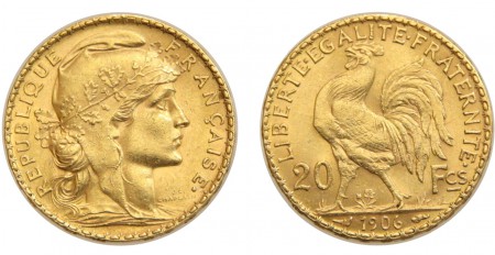 240 eur 20 francos 1906 Francia oro 900 pesos 6,45 gr
